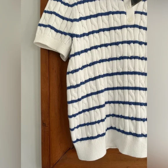 NWT Ralph Lauren White and Blue Cable Knit Polo - Picture 8 of 8